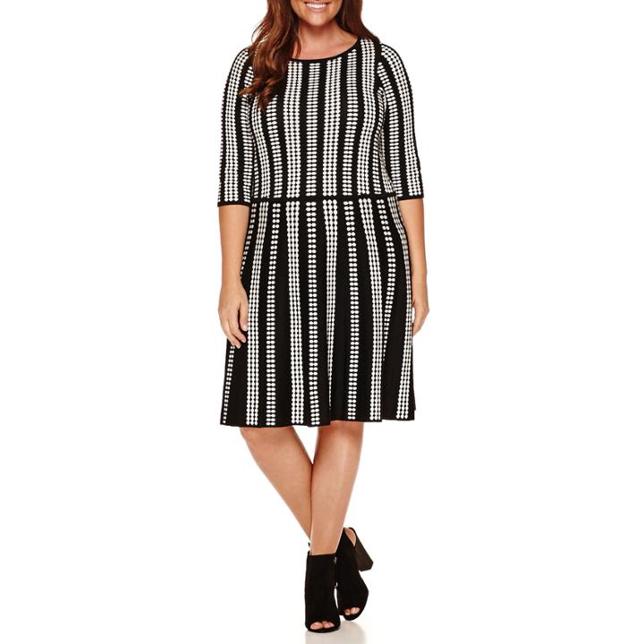Danny & Nicole Elbow Sleeve Fit And Flare Sweater Dress-plus