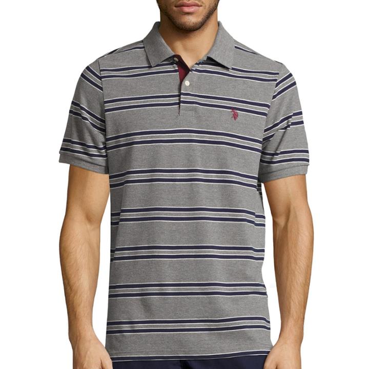 U.s. Polo Assn. Embroidered Short Sleeve Stripe Pique Polo Shirt