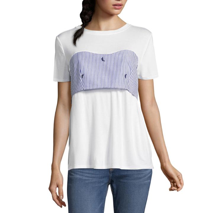 T.d.c Short Sleeve Embroidered Tie Back Top
