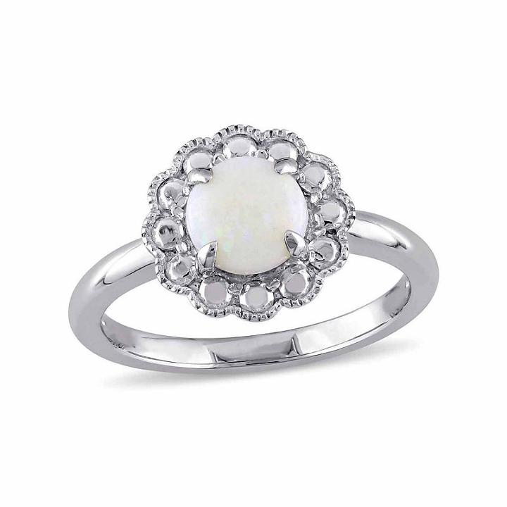 Womens Genuine Opal White 10k Gold Cocktail Ring