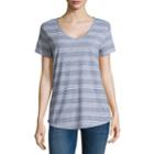 A.n.a Ana Striped Boyfriend Tee Short Sleeve V Neck Stripe T-shirt-womens