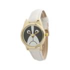 Olivia Pratt Womens Gold-tone Bezel Puppy Dog Dial White Leather Watch 13152white Gold