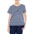 Alfred Dunner Out And About Short Sleeve Crew Neck Stripe T-shirt-womens Petites