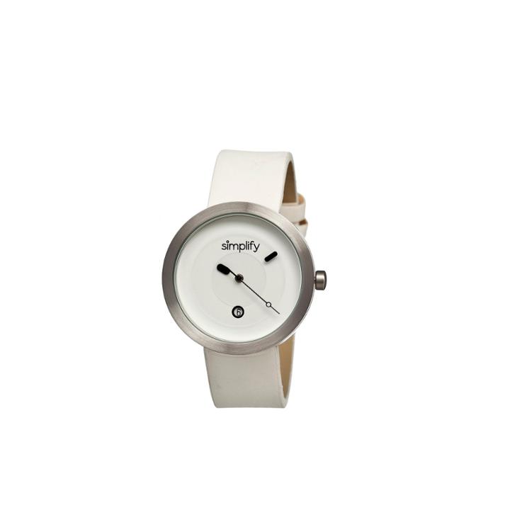 Simplify Unisex The 300 White Leather-band Watch With Date Sim0303