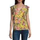 By & By Short Sleeve Scoop Neck Chiffon Blouse-juniors