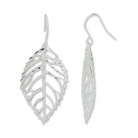 Sterling Silver Diamond-cut Open Leaf Earrings