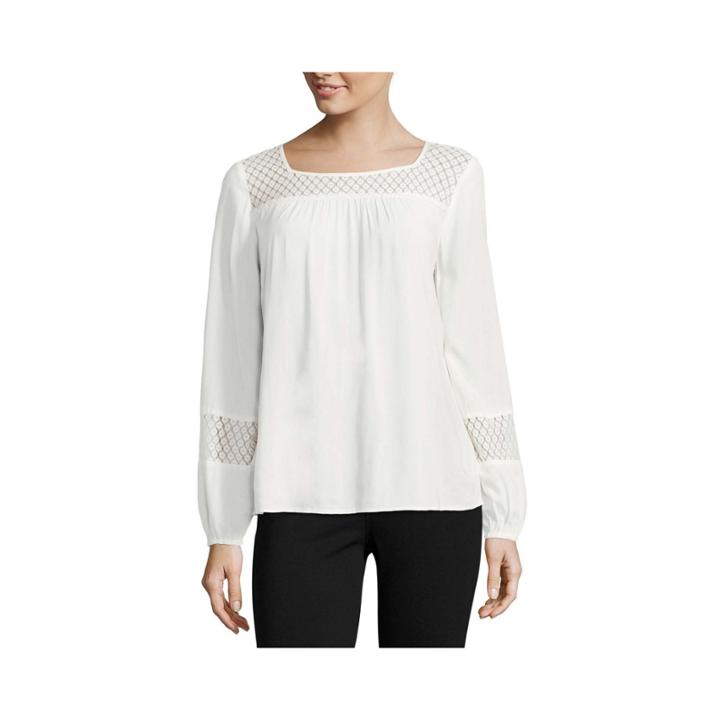 St. John's Bay Lace Yoke Blouse-petites