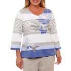 Alfred Dunner Long Weekend Stripe Floral T-shirt- Plus