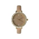 Olivia Pratt Womens Rhinestone Bezel Rhinestone Dial Beige Leather Watch 15321