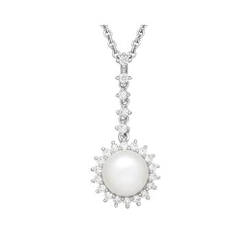 Certified Sofia&trade; Bridal Cultured Freshwater Pearl & Certified Sofia&trade; Cubic Zirconia Pendant