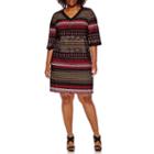 Studio 1 Elbow Sleeve Placed Stripe Sheath Dress - Plus