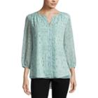 St. John's Bay 3/4 Sleeve Split Crew Neck Woven Blouse-petite