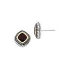 Shey Couture Genuine Garnet Sterling Silver And 14k Yellow Gold Cushion Earrings