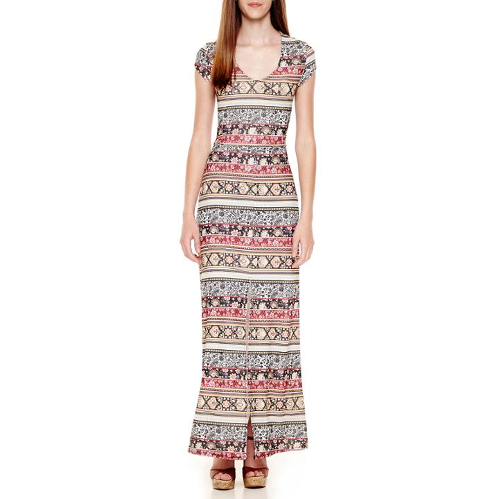 Olsenboye Cap-sleeve Boho-striped Maxi Dress