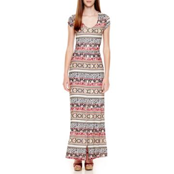 Olsenboye Cap-sleeve Boho-striped Maxi Dress