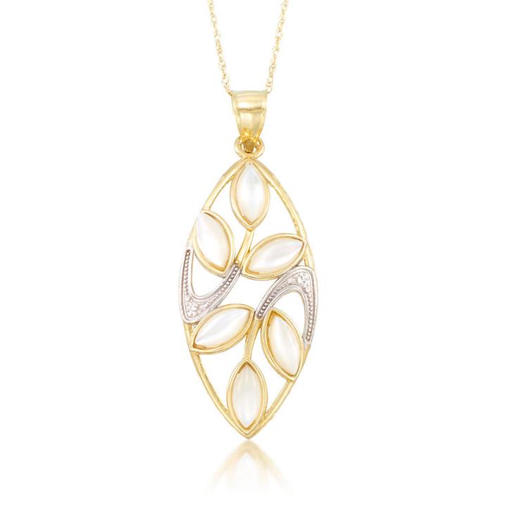 Womens Genuine White Mother Of Pearl Pendant Necklace
