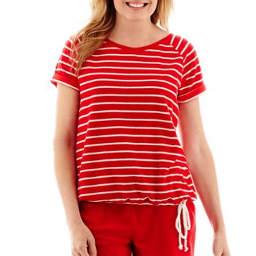 Silverwear&trade; French Terry Side-striped Ruched T-shirt - Petite