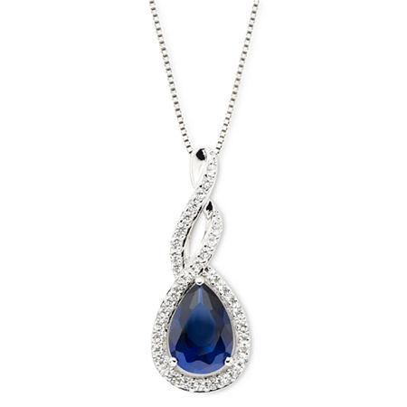 Lab-created Blue & White Sapphire Pendant Necklace