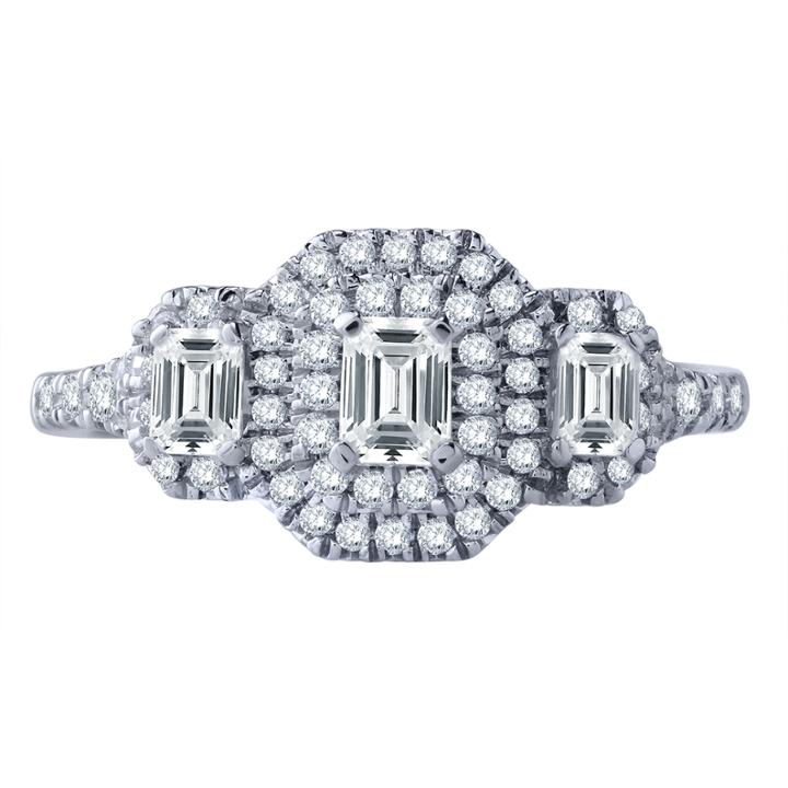 Limited Quantities! Womens 1 Ct. T.w. Emerald White Diamond 14k Gold 3-stone Ring