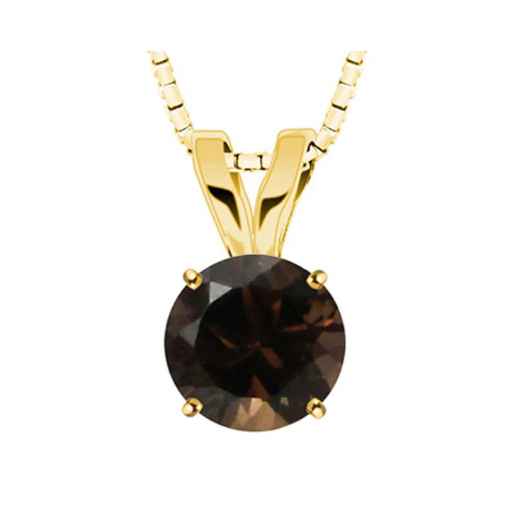Round Genuine Smoky Quartz 10k Yellow Gold Pendant