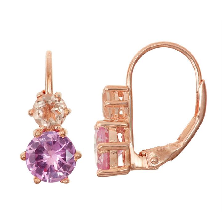 Simulated Morganite & Lab Created Pink Sapphire 14k Rose Gold Over Silver Earrings