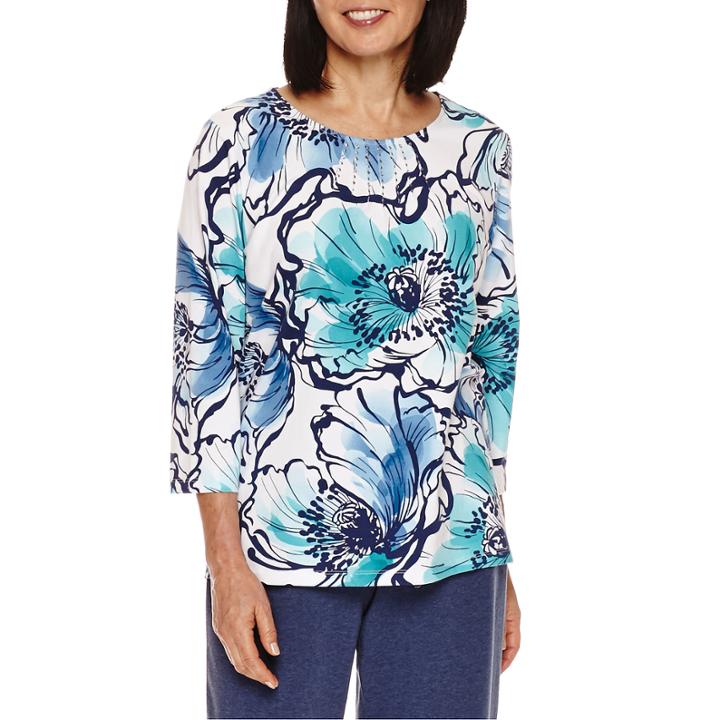 Alfred Dunner Adirondack Trail 3/4 Sleeve Crew Neck T-shirt