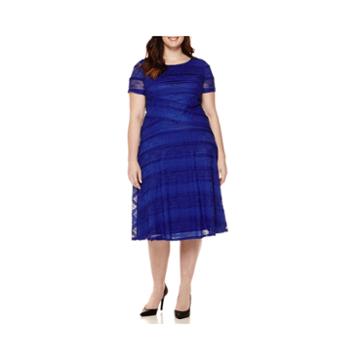 Signature By Sangria Short-sleeve Fit-and-flare Dress - Plus