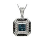 1/2 Ct. T.w. White And Color-enhanced Blue And Black Diamond Pendant Necklace