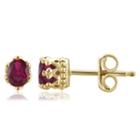 Oval Red Lead Glass-filled Ruby Stud Earrings In Gold Over Silver