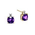 Genuine Amethyst Diamond-accent 14k Yellow Gold Square Stud Earrings