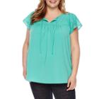 St. John's Bay Short Sleeve V Neck Woven Bordered Blouse-plus