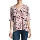 Hollywould 3/4 Sleeve Y Neck Woven Pattern Blouse-juniors