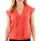 Liz Claiborne Cap-sleeve Front-pleat Bubble Blouse - Petite