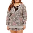 Long Sleeve Floral Fleece Sweatshirt-juniors Plus