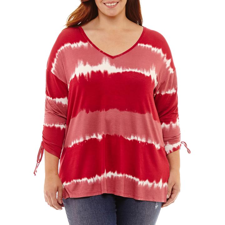 Ruched 3/4 Sleeve Tie Dye Tee-plus