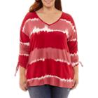 Ruched 3/4 Sleeve Tie Dye Tee-plus