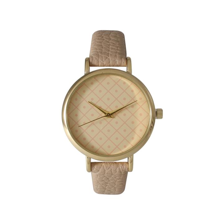 Olivia Pratt Womens Checkered Dial Taupe Petite Leather Watch 14543