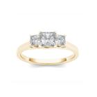 Womens 1 Ct. T.w. Genuine Princess White Diamond 14k Gold 3-stone Ring