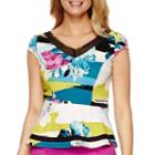 Worthington Cap-sleeve Mesh Inset Peplum Blouse - Petite