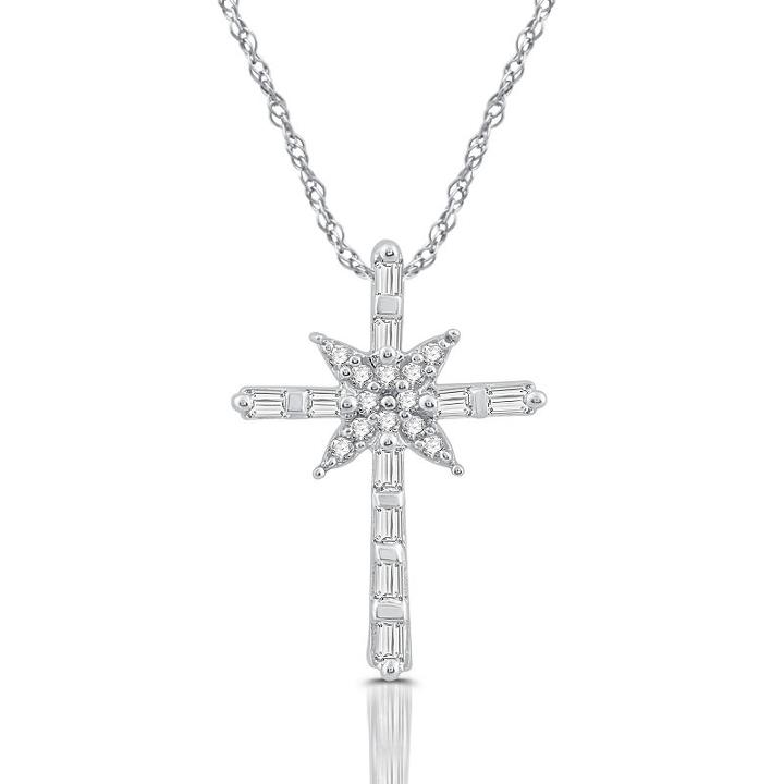 Womens 1/10 Ct. T.w. Genuine White Diamond Cross Pendant
