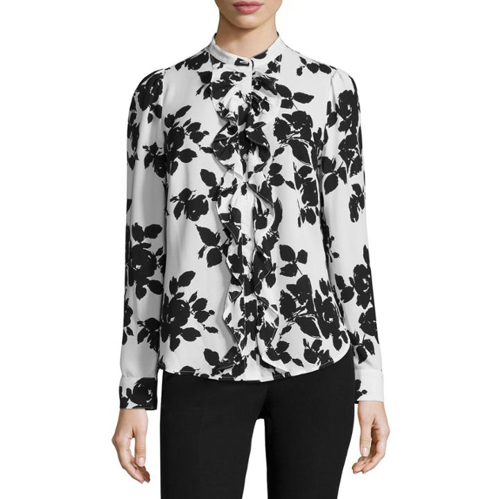 Worthington Long Sleeve Ruffle Button-front Blouse
