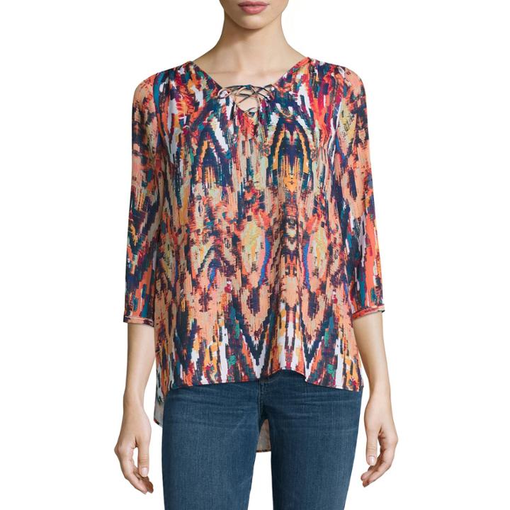 A.n.a. Printed Lace Up Blouse