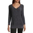 Liz Claiborne 3/4 Sleeve V Neck Metallic Sweater