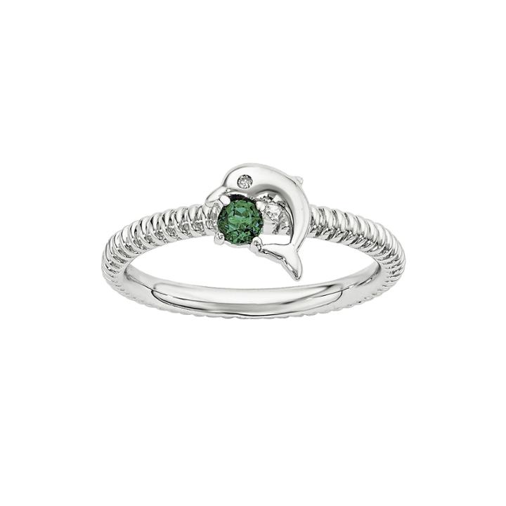 Lab-created Emerald And Diamond-accent Sterling Silver Stackable Dolphin Ring