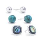 3 Pair Green Abalone Sterling Silver Earring Sets