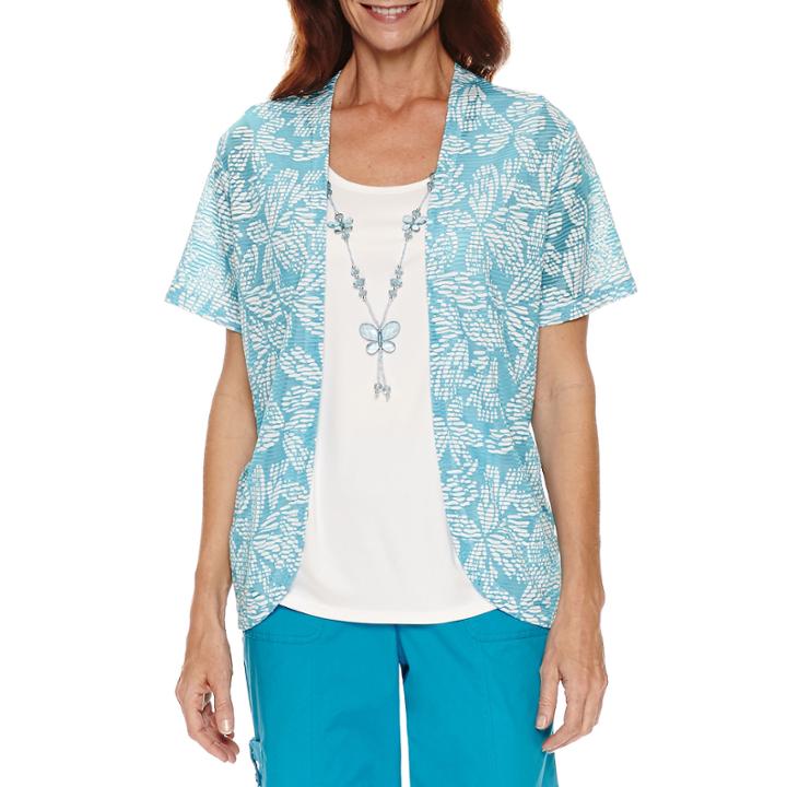 Alfred Dunner Tropical Vibe Short Sleeve Layered Top