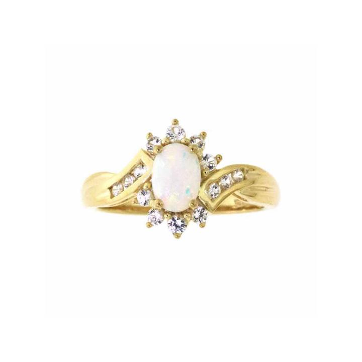 Womens White Opal Gold Over Silver Cocktail Ring