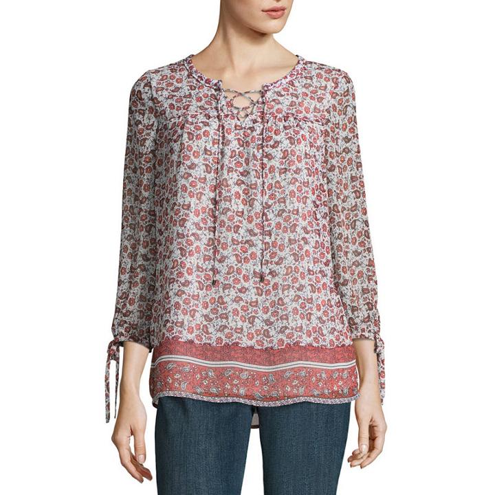 St. John's Bay Elbow Sleeve U Neck Blouse-tall