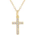 Silver Treasures Cubic Zirconia Cross Womens Clear 14k Gold Over Silver Pendant Necklace