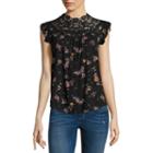 Self Esteem Sleeveless Mock Neck Knit Floral Blouse-juniors